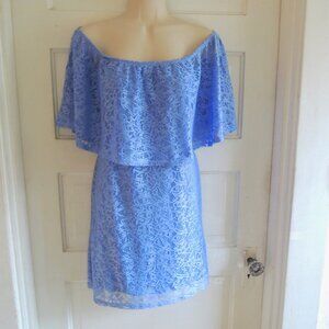 ASOS Blue Lace Overlay On Off Shoulder Mini Dress 8
